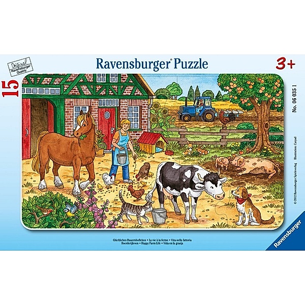 Ravensburger Verlag Ravensburger Kinderpuzzle - 06035 Glückliches Bauernhofleben - Rahmenpuzzle für Kinder ab 3 Jahren, mit 15 Teilen