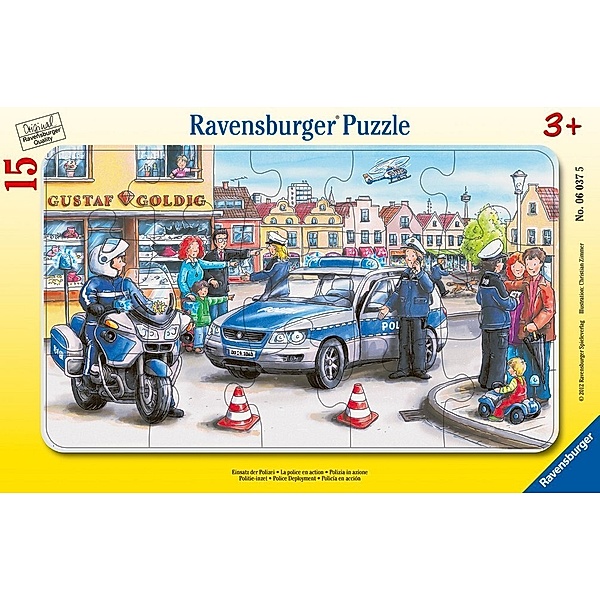 Ravensburger Verlag Ravensburger Kinderpuzzle - 06037 Einsatz der Polizei - Rahmenpuzzle für Kinder ab 3 Jahren, mit 15 Teilen