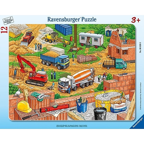 Ravensburger Verlag Ravensburger Kinderpuzzle - 06058 Arbeit auf der Baustelle - Rahmenpuzzle für Kinder ab 3 Jahren, mit 12 Teilen