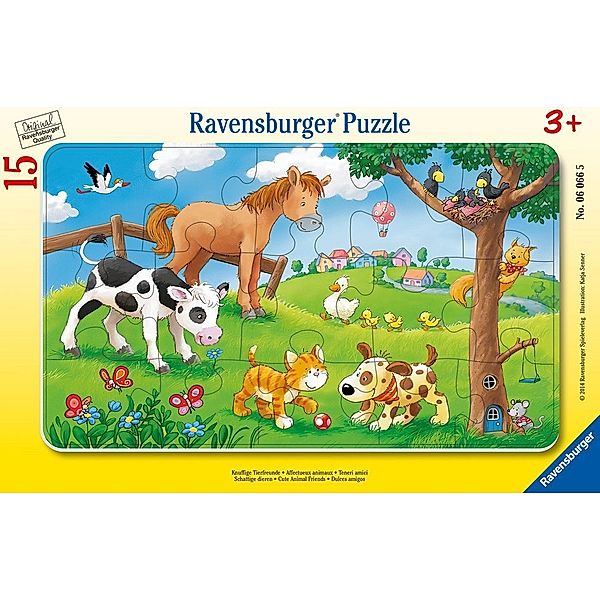 Ravensburger Verlag Ravensburger Kinderpuzzle - 06066 Knuffige Tierfreunde - Rahmenpuzzle für Kinder ab 3 Jahren, mit 15 Teilen