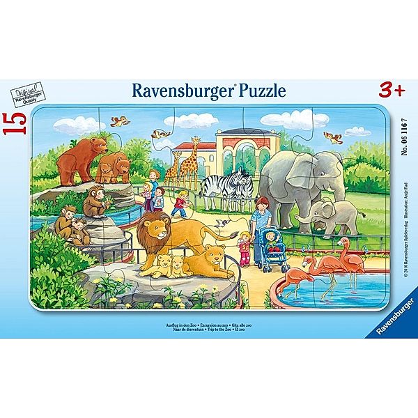 Ravensburger Verlag Ravensburger Kinderpuzzle - 06116 Ausflug in den Zoo - Rahmenpuzzle für Kinder ab 3 Jahren, mit 15 Teilen