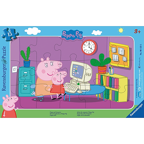 Ravensburger Verlag Ravensburger Kinderpuzzle - 06123 Peppa am Computer - Rahmenpuzzle für Kinder ab 3 Jahren, mit 15 Teilen