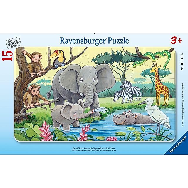 Ravensburger Kinderpuzzle - 06136 Tiere Afrikas - Rahmenpuzzle für Kinder  ab 3 Jahren, mit 15 Teilen | Weltbild.at
