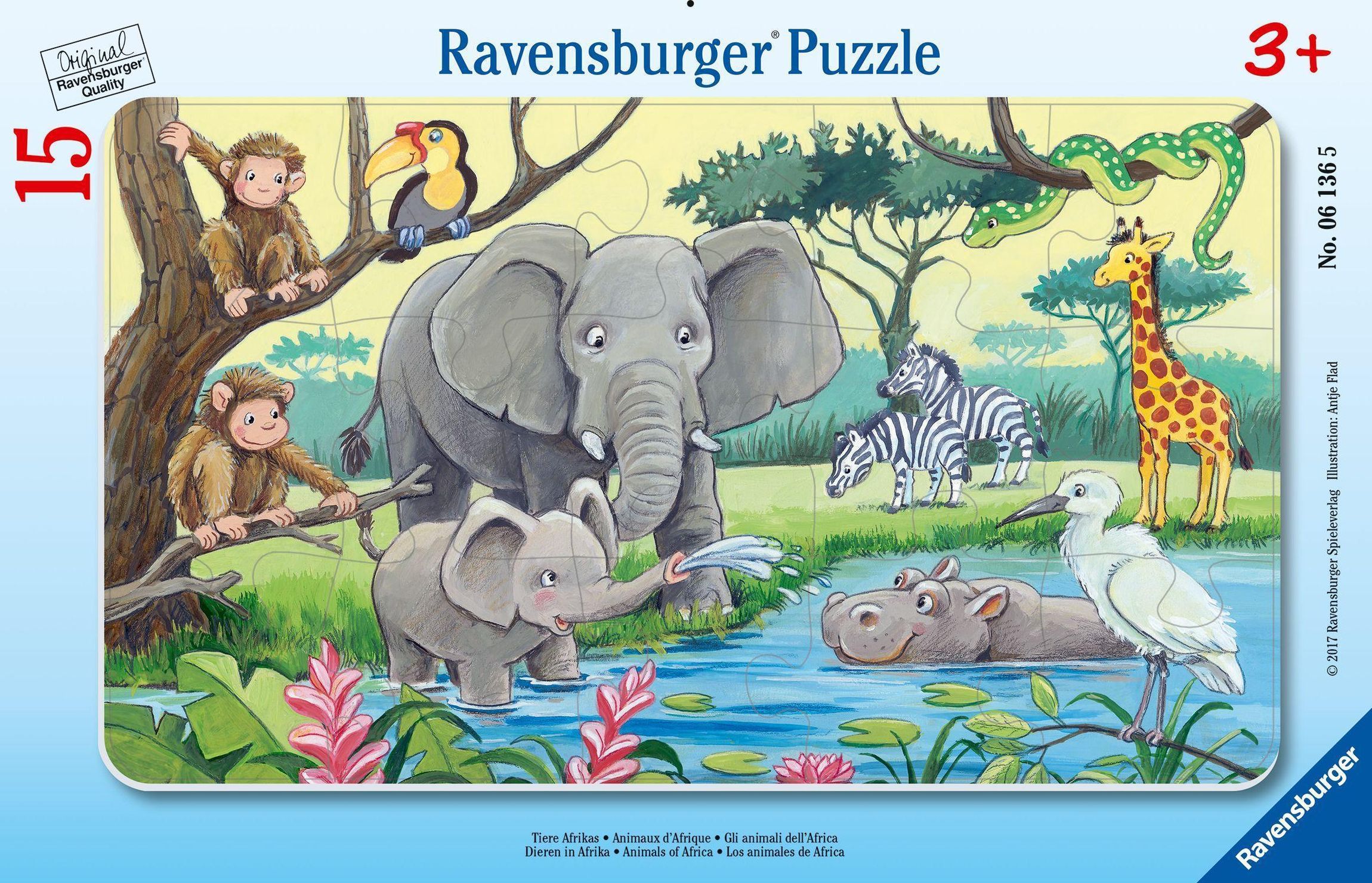 Ravensburger Kinderpuzzle - 06136 Tiere Afrikas - Rahmenpuzzle für Kinder  ab 3 Jahren, mit 15 Teilen | Weltbild.ch