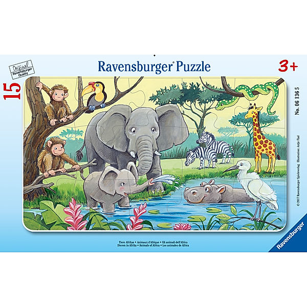 Ravensburger Verlag Ravensburger Kinderpuzzle - 06136 Tiere Afrikas - Rahmenpuzzle für Kinder ab 3 Jahren, mit 15 Teilen