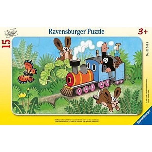 Ravensburger Kinderpuzzle - 06349 Der Maulwurf als Lokführer - Rahmenpuzzle für Kinder ab 3 Jahren, mit 15 Teilen
