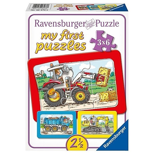 Ravensburger Verlag Ravensburger Kinderpuzzle - 06573 Bagger, Traktor und Kipplader - my first puzzle mit 3x6 Teilen - Puzzle für Kinder ab 2,5 Jahren