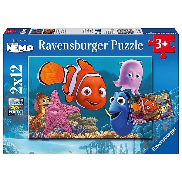 Ravensburger Verlag Ravensburger Kinderpuzzle - 07556 Nemo der kleine Ausreisser - Puzzle für Kinder ab 3 Jahren, Disney Findet Nemo Puzzle mit 2x12 Teilen