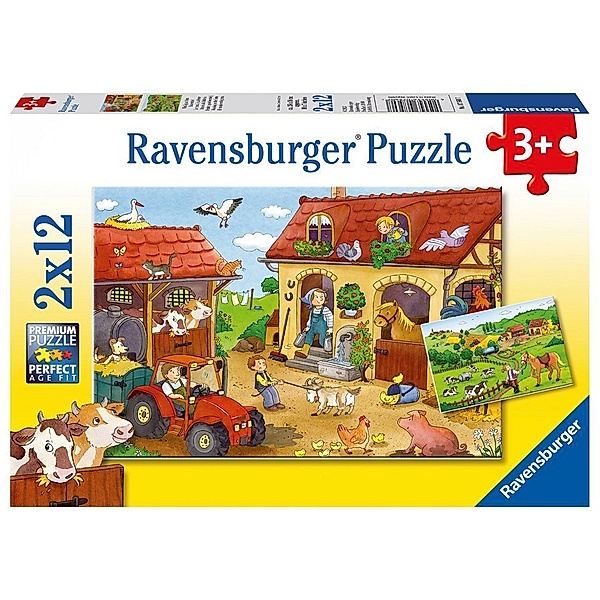 Ravensburger Verlag Ravensburger Kinderpuzzle - 07560 Fleißig auf dem Bauernhof - Puzzle für Kinder ab 3 Jahren, mit 2x12 Teilen