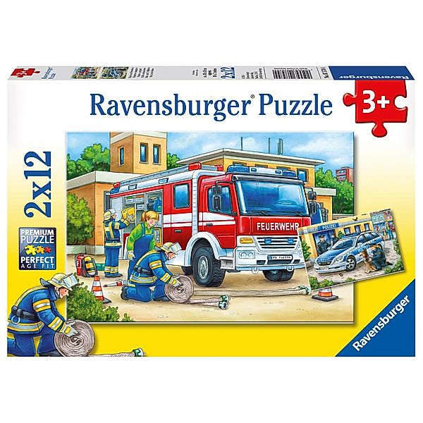 Ravensburger Kinderpuzzle - 07574 Polizei und Feuerwehr - Puzzle für Kinder  ab 3 Jahren, mit 2x12 Teilen | Weltbild.at