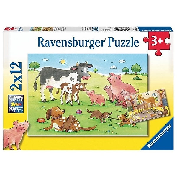 Ravensburger Verlag Ravensburger Kinderpuzzle - 07590 Glückliche Tierfamilien - Puzzle für Kinder ab 3 Jahren, mit 2x12 Teilen