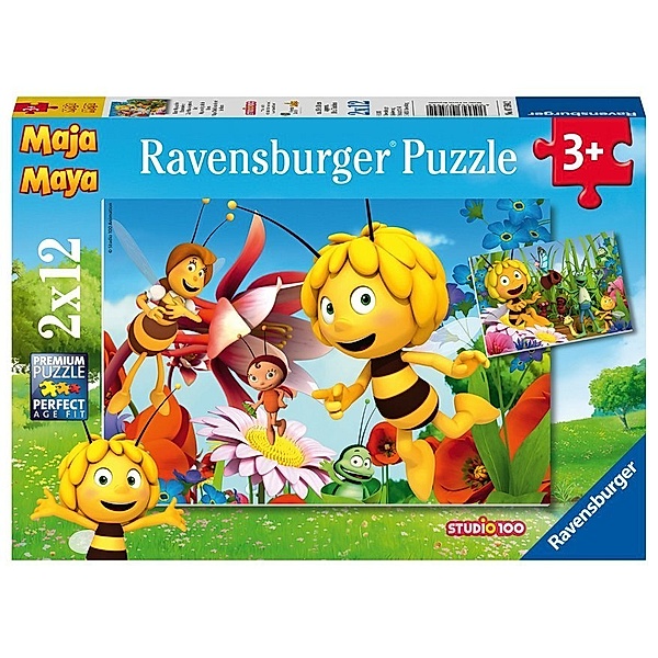 STUDIO 100, Ravensburger Verlag Ravensburger Kinderpuzzle - 07594 Biene Maja auf der Blumenwiese - Puzzle für Kinder ab 3 Jahren, Biene Maja Puzzle mit 2x12 Teilen