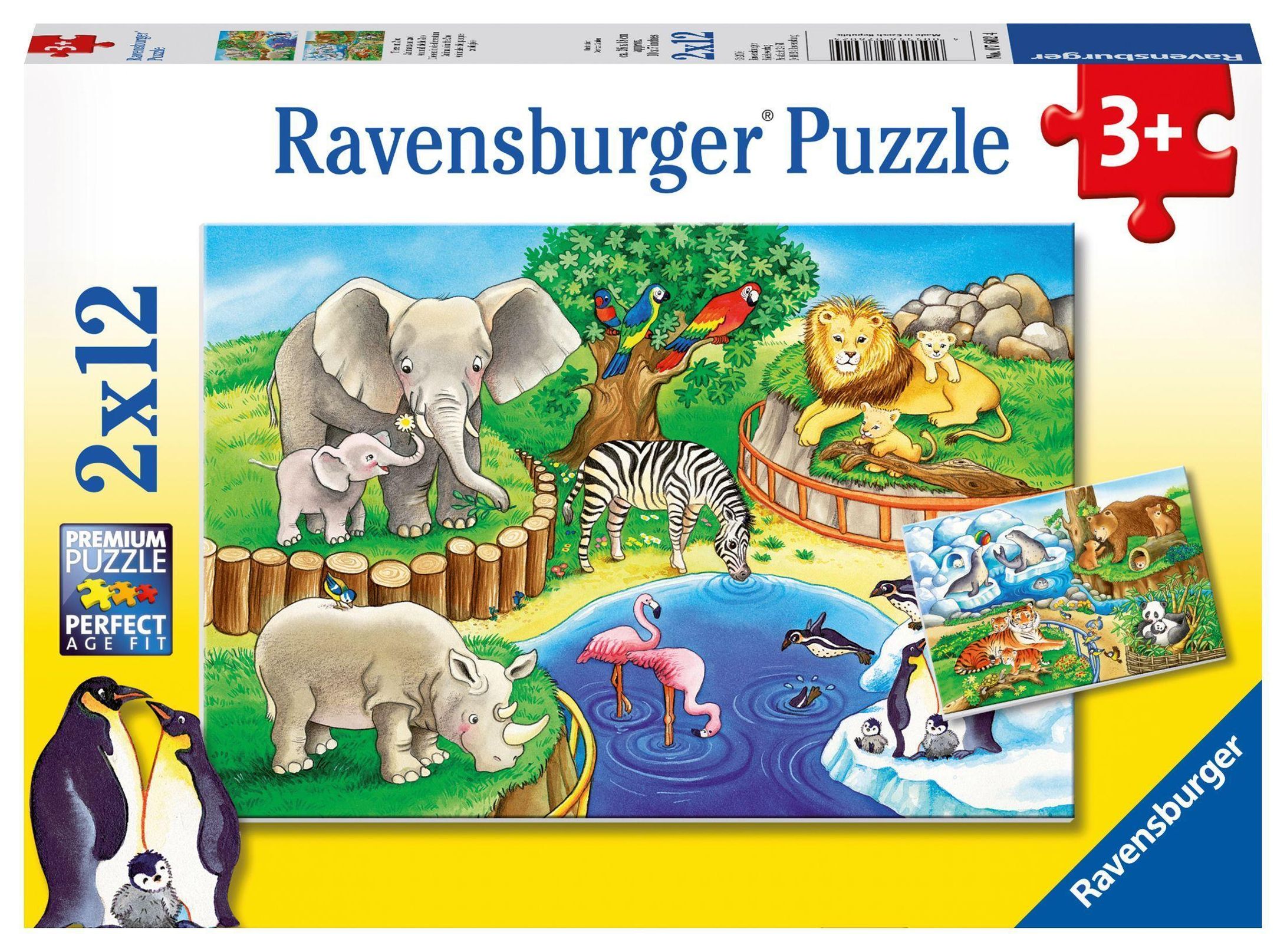 Ravensburger Kinderpuzzle - 07602 Tiere im Zoo - Puzzle für Kinder ab 3  Jahren, mit 2x12 Teilen | Weltbild.ch