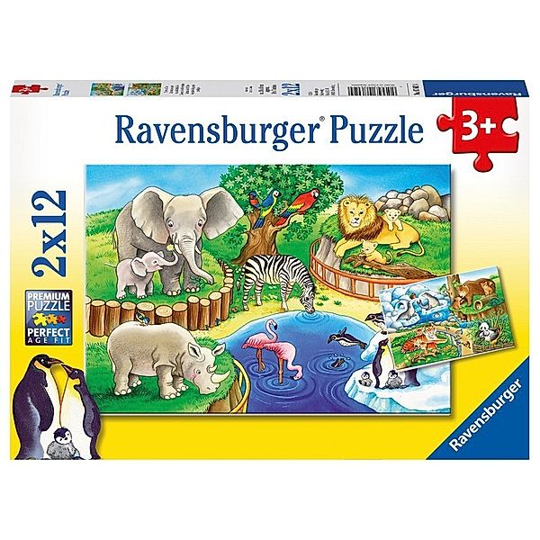 Ravensburger Verlag Ravensburger Kinderpuzzle - 07602 Tiere im Zoo - Puzzle für Kinder ab 3 Jahren, mit 2x12 Teilen