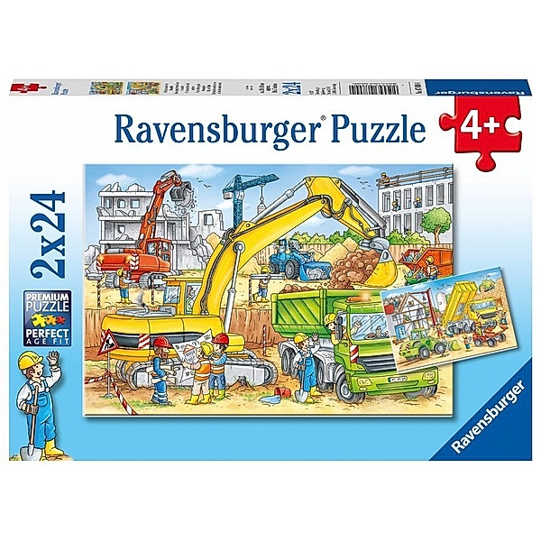 Ravensburger Verlag Ravensburger Kinderpuzzle - 07800 Viel zu tun auf der Baustelle - Puzzle für Kinder ab 4 Jahren, mit 2x24 Teilen