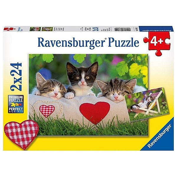 Ravensburger Verlag Ravensburger Kinderpuzzle - 07801 Verschlafene Kätzchen - Puzzle für Kinder ab 4 Jahren, mit 2x24 Teilen