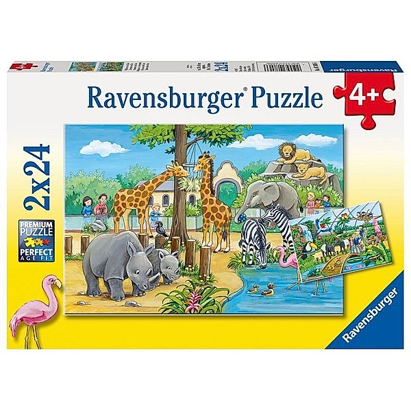 Ravensburger Verlag Ravensburger Kinderpuzzle - 07806 Willkommen im Zoo - Puzzle für Kinder ab 4 Jahren, mit 2x24 Teilen