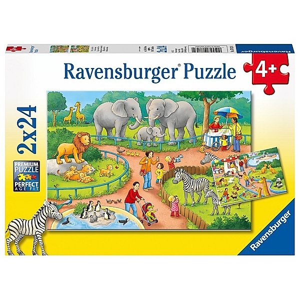 Ravensburger Verlag Ravensburger Kinderpuzzle - 07813 Ein Tag im Zoo - Puzzle für Kinder ab 4 Jahren, mit 2x24 Teilen