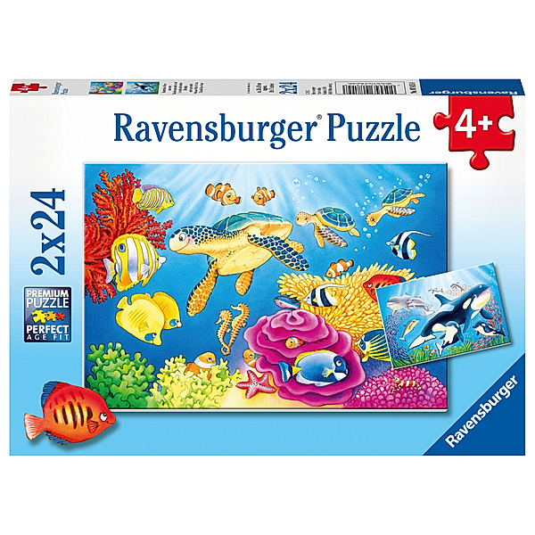 Ravensburger Verlag Ravensburger Kinderpuzzle - 07815 Kunterbunte Unterwasserwelt - Puzzle für Kinder ab 4 Jahren, mit 2x24 Teilen