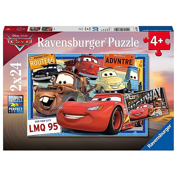 Ravensburger Kinderpuzzle - 07819 Disney Cars - Puzzle für Kinder ab 4 Jahren, Disney Puzzle mit 2x24 Teilen