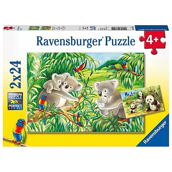 Ravensburger Verlag Ravensburger Kinderpuzzle - 07820 Süße Koalas und Pandas - Puzzle für Kinder ab 4 Jahren, mit 2x24 Teilen