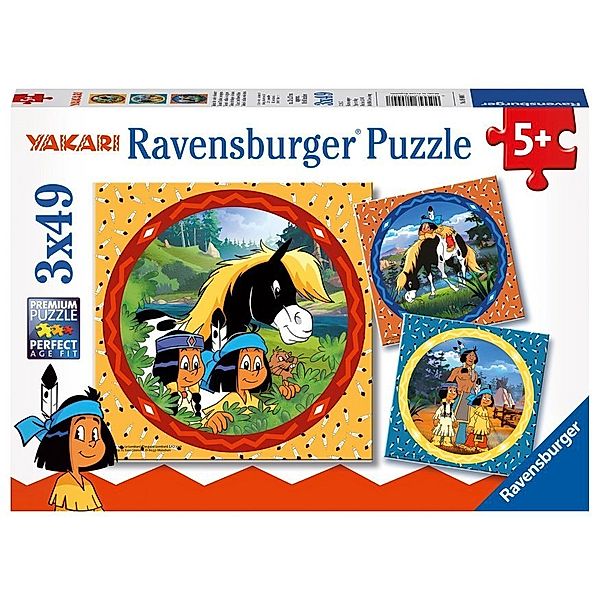 Ravensburger Verlag Ravensburger Kinderpuzzle - 08000 Yakari, der tapfere Indianer - Yakari-Puzzle für Kinder ab 5 Jahren, mit 3x49 Teilen
