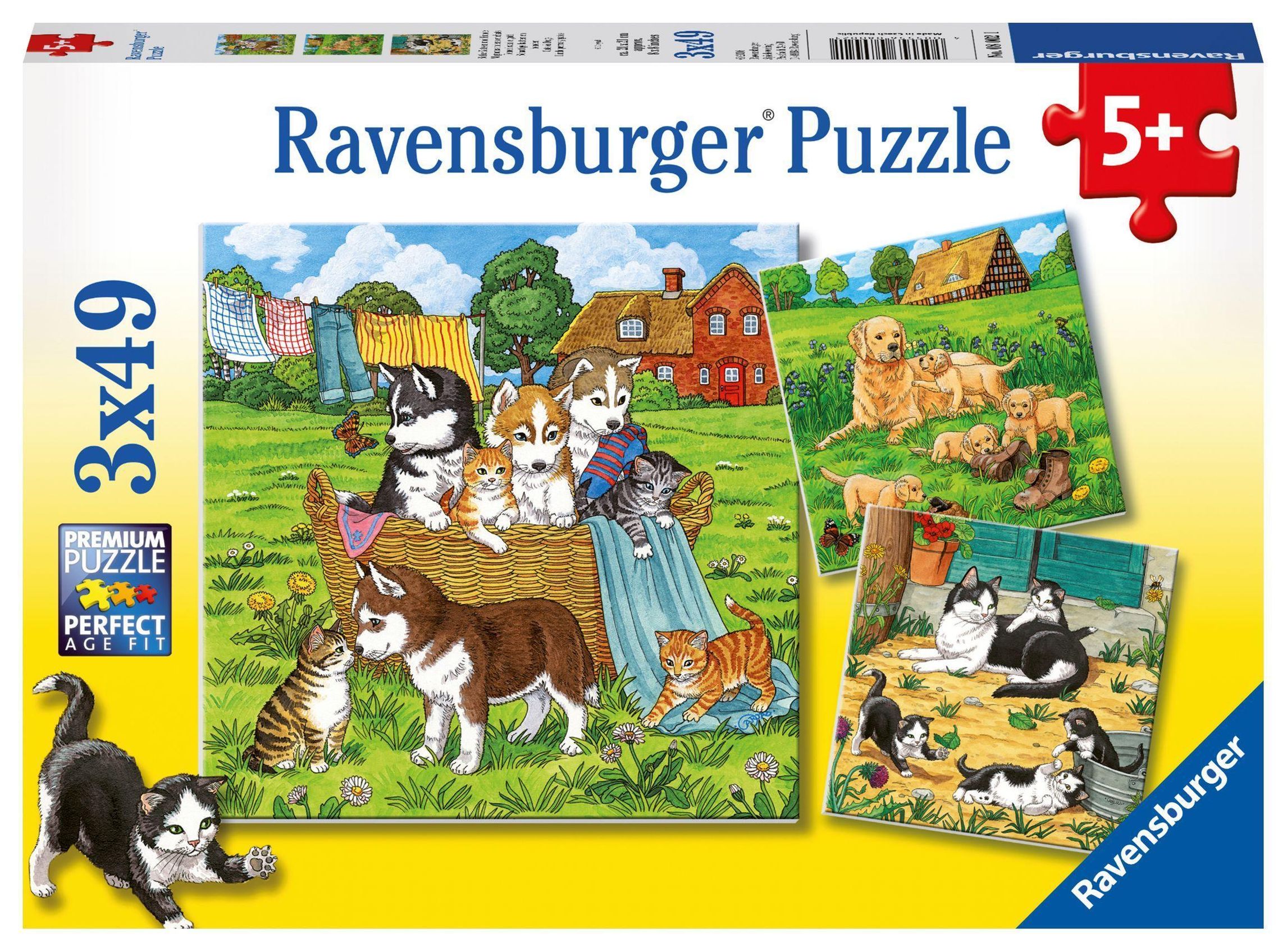 Ravensburger Kinderpuzzle - 08002 Süße Katzen und Hunde - Puzzle für Kinder  ab 5 Jahren, mit 3x49 Teilen | Weltbild.at