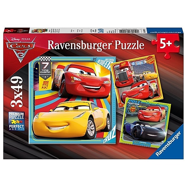 Ravensburger Verlag Ravensburger Kinderpuzzle - 08015 Bunte Flitzer - Puzzle für Kinder ab 5 Jahren, Disney Cars Puzzle mit 3x49 Teilen
