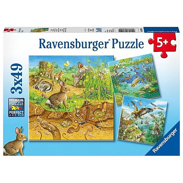 Ravensburger Verlag Ravensburger Kinderpuzzle - 08050 Tiere in ihren Lebensräumen - Puzzle für Kinder ab 5 Jahren, mit 3x49 Teilen