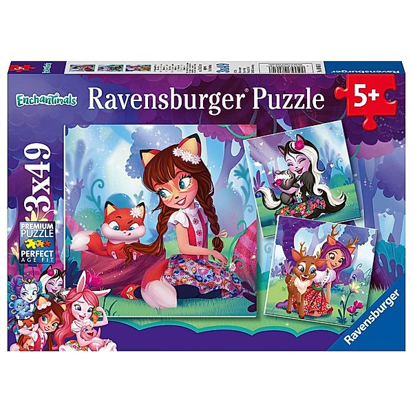 Ravensburger Kinderpuzzle - 08061 Die wundervolle Welt der Enchantimals - Puzzle für Kinder ab 5 Jahren, mit 3x49 Teilen