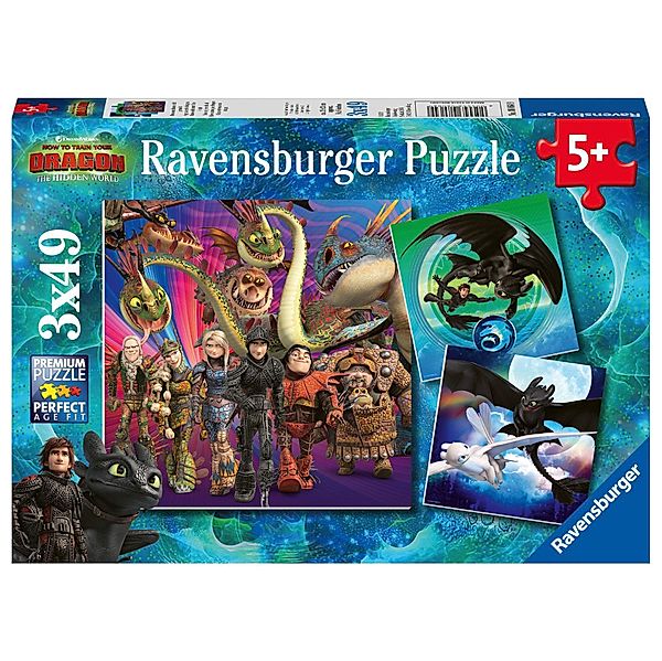 Ravensburger Kinderpuzzle - 08064 Drachenzähmen leicht gemacht - Puzzle für Kinder ab 5 Jahren, Dragons-Puzzle mit 3x49