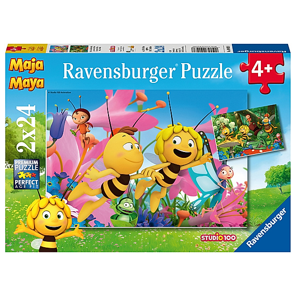 Ravensburger Verlag Ravensburger Kinderpuzzle - 09093 Die kleine Biene Maja - Puzzle für Kinder ab 4 Jahren, Biene Maja Puzzle mit 2x24 Teilen