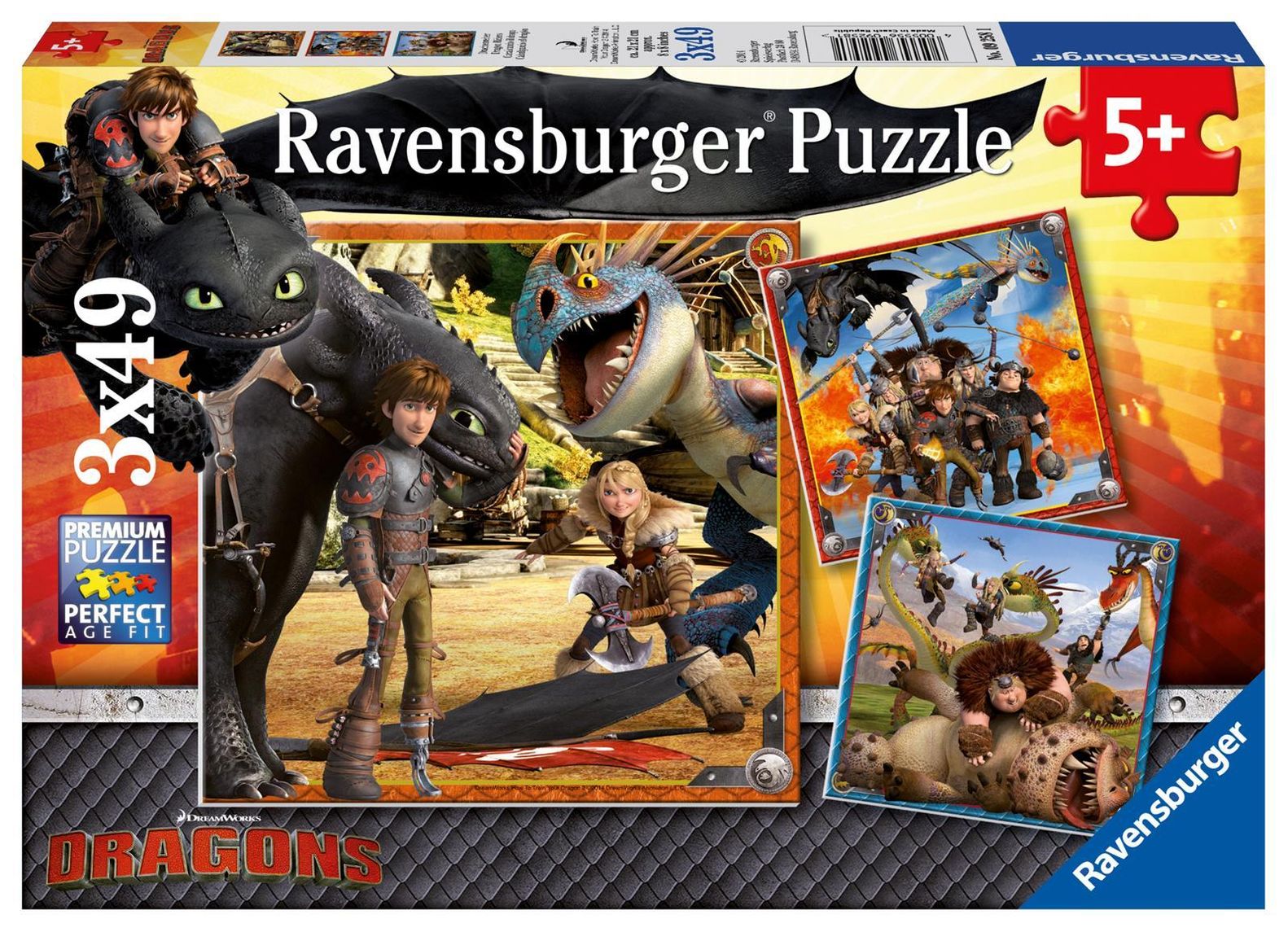 Ravensburger Kinderpuzzle - 09258 Drachenreiter - Puzzle für Kinder ab 5  Jahren, Dragons-Puzzle mit 3x49 Teilen | Weltbild.de