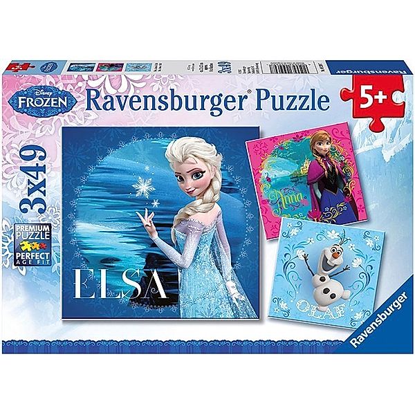 Ravensburger Verlag Ravensburger Kinderpuzzle - 09269 Elsa, Anna & Olaf - Puzzle für Kinder ab 5 Jahren, Disney Frozen Puzzle mit 3x49 Teilen
