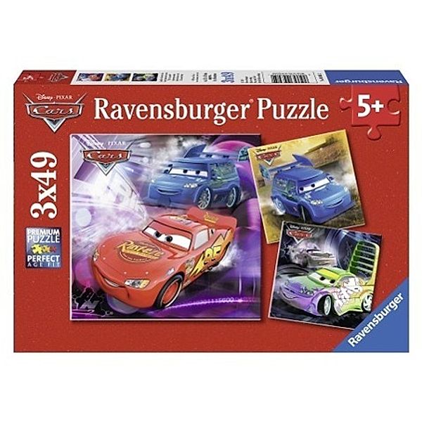 Ravensburger Verlag Ravensburger Kinderpuzzle - 09305 Auf der Rennstrecke - Puzzle für Kinder ab 5 Jahren, Disney Cars Puzzle mit 3x49 Teile