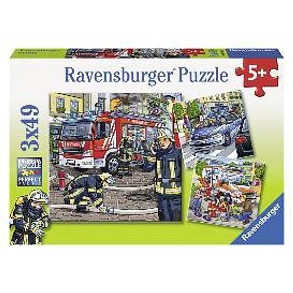 Ravensburger Kinderpuzzle - 09335 Helfer in der Not - Puzzle für Kinder ab 5 Jahren, mit 3x49 Teilen