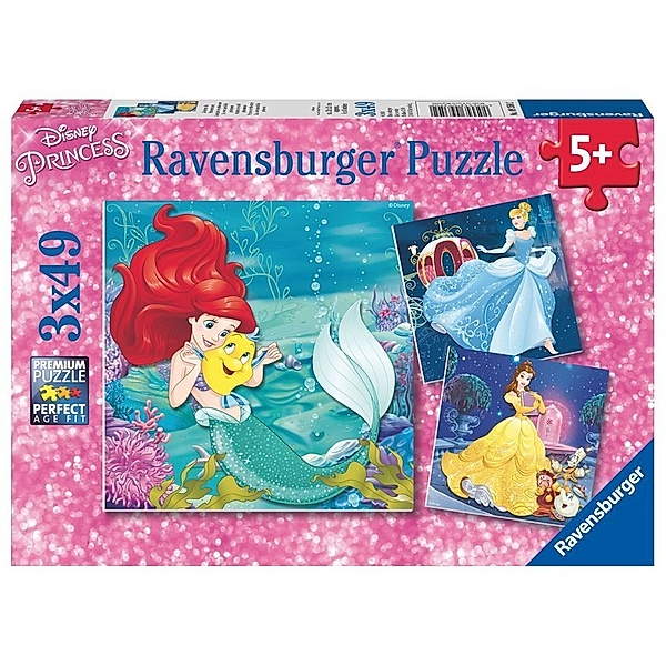 Ravensburger Verlag Ravensburger Kinderpuzzle - 09350 Abenteuer der Prinzessinnen - Puzzle für Kinder ab 5 Jahren, Disney-Puzzle mit 3x49 Teilen