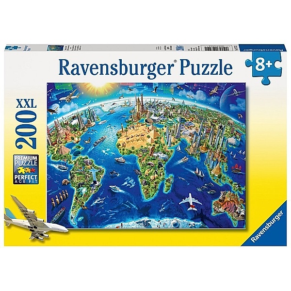 Ravensburger Verlag Ravensburger Kinderpuzzle - 12722 Grosse, weite Welt - Puzzle-Weltkarte für Kinder ab 8 Jahren, mit 200 Teilen im XXL-Format