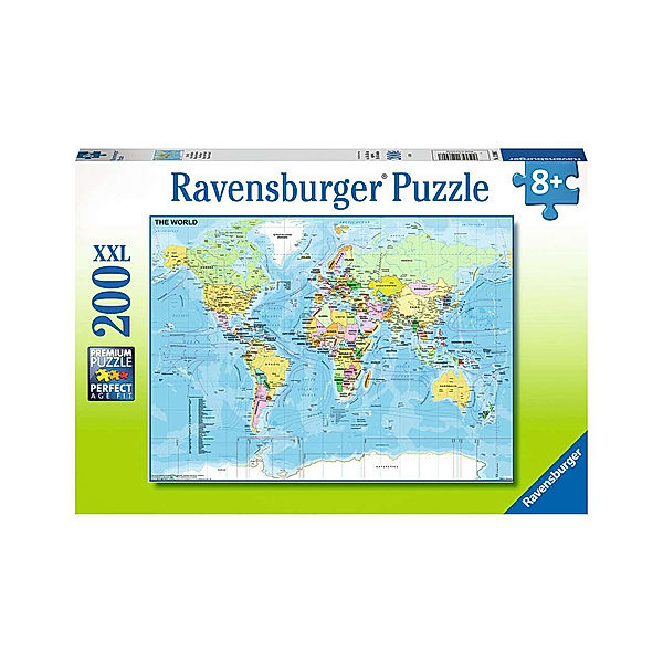 Ravensburger Verlag Ravensburger Kinderpuzzle - 12890 Die Welt - Puzzle-Weltkarte für Kinder ab 8 Jahren, mit 200 Teilen im XXL-Format