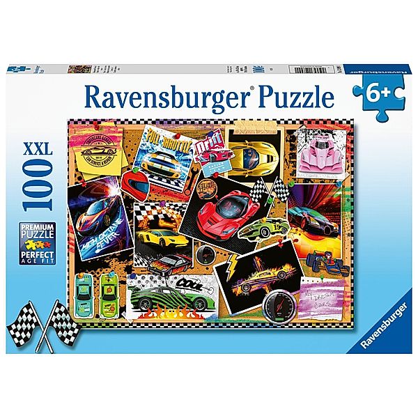 Ravensburger Kinderpuzzle - 12899 Rennwagen Pinnwand - Auto-Puzzle für Kinder ab 6 Jahren, mit 100 Teilen im XXL-Format