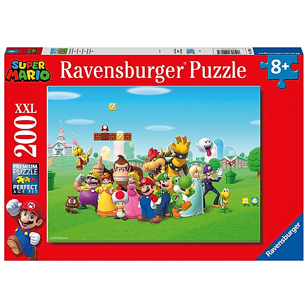 Ravensburger Verlag Ravensburger Kinderpuzzle - 12993 Super Mario Abenteuer - Puzzle für Kinder ab 8 Jahren, mit 200 Teilen im XXL-Format