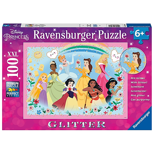 Ravensburger Verlag Ravensburger Kinderpuzzle 13326 - Stark, schön und unglaublich mutig - 100 Teile XXL Disney Prinzessinnen Glitterpuzzle für Kinder ab 6 Jahren