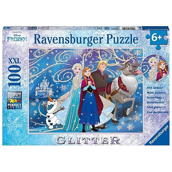 Ravensburger Verlag Ravensburger Kinderpuzzle - 13610 Frozen - Glitzernder Schnee - Disney Frozen Puzzle für Kinder ab 6 Jahren, mit 100 Teilen im XXL-Format, mit Glitzer