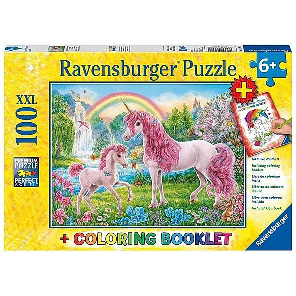 Ravensburger Verlag Ravensburger Kinderpuzzle - 13698 Magische Einhörner - Einhorn-Puzzle für Kinder ab 6 Jahren, mit 100 Teilen im XXL-Format, inklusive Malheft