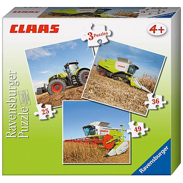 Ravensburger Kinderpuzzle CLAAS 3 in 1, 25, 36 und 49 Teile