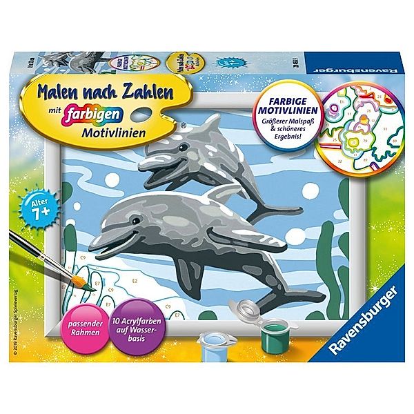 Ravensburger Verlag Ravensburger Malen nach Zahlen 28468 - Freundliche Delfine - Kinder ab 7 Jahren