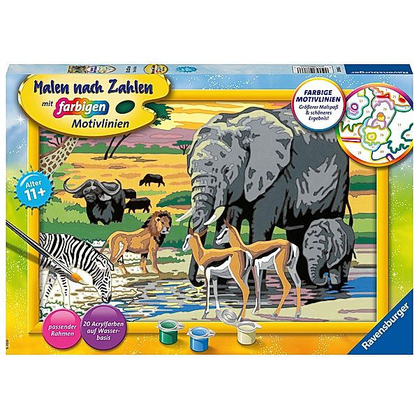 Ravensburger Malen nach Zahlen 28766 - Tiere in Afrika - Kinder ab 9 Jahren