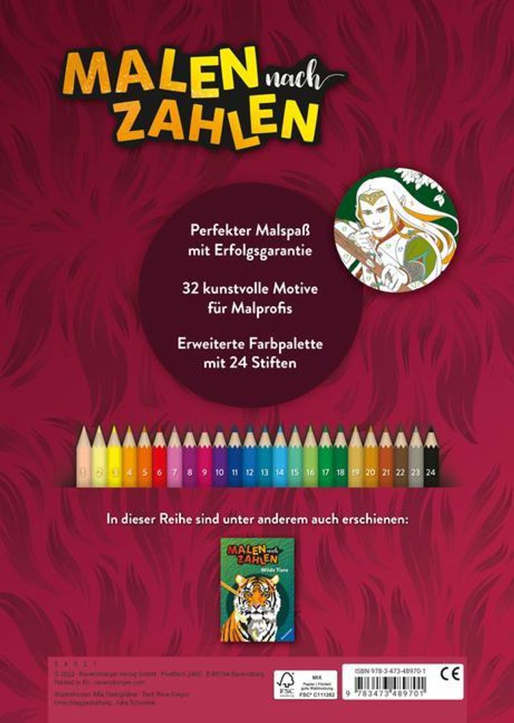 Ravensburger Malen nach Zahlen Fabelwesen - 32 Motive - 32 Motive für  Stiftepackungen mit 24 Farben Stifte nicht enthal