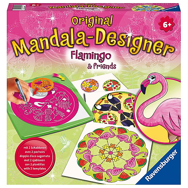 Ravensburger Verlag Ravensburger Mandala Designer Flamingo & Friends 28518, Zeichnen lernen für Kinder ab 6 Jahren, Set mit Mandala-Schablonen für farbenfrohe Mandalas