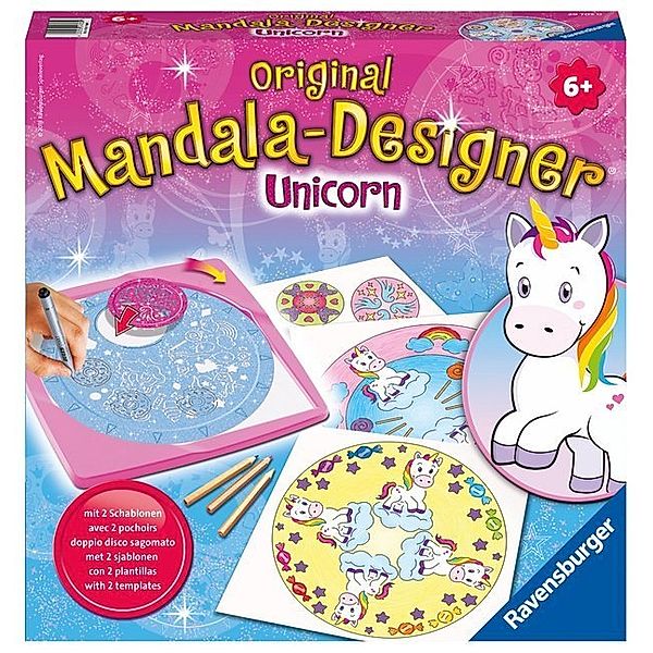 Ravensburger Mandala Designer Unicorn 29703, Zeichnen lernen für Kinder ab 6 Jahren, Zeichen-Set mit Mandala-Schablonen für farbenfrohe Mandalas